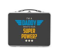 Fabulous Lunch Box Metallo Argento per Sandwich e Snack - I'm a Daddy, what's your Super Power? - Contenitore per gustare in alluminio ciotola rigida stile retrò stampato in Francia