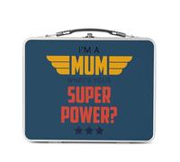 Fabulous Lunch Box Metallo Argento per Sandwich e Snack - I'm a Mom, what's your Super Power? - Contenitore per gustare in alluminio ciotola rigida stile retrò stampato in Francia