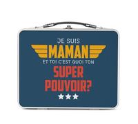 Fabulous Lunch Box Metallo Argento per Sandwich e Snack - Io sono la mamma e tu qual è il tuo Super Potere? - Contenitore per gustare in alluminio ciotola rigida stile retrò stampato in Francia