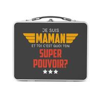 Fabulous Lunch Box Metallo Argento per Sandwich e Snack - Io sono la mamma e tu qual è il tuo Super Potere? - Contenitore per gustare in alluminio ciotola rigida stile retrò stampato in Francia