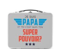 Fabulous Lunch Box Metallo Argento per Sandwich e Snack - Io sono Papà, e tu qual è il tuo Super Potere? - Contenitore per gustare in alluminio ciotola rigida stile retrò stampato in Francia