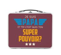 Fabulous Lunch Box Metallo Argento per Sandwich e Snack - Io sono Papà, e tu qual è il tuo Super Potere? - Contenitore per gustare in alluminio ciotola rigida stile retrò stampato in Francia
