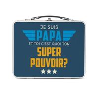 Fabulous Lunch Box Metallo Argento per Sandwich e Snack - Io sono Papà, e tu qual è il tuo Super Potere? - Contenitore per gustare in alluminio ciotola rigida stile retrò stampato in Francia