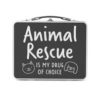 Fabulous Pranzo Box in metallo argentato per panini e snack - Animal Rescue Is my Drug of choice Cat Dog - Scatola da gustare in alluminio, ciotola rigida, stile retrò, stampata in Francia