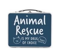 Fabulous Pranzo Box in metallo argentato per panini e snack - Animal Rescue Is my Drug of choice Cat Dog - Scatola da gustare in alluminio, ciotola rigida, stile retrò, stampata in Francia