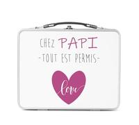 Fabulous Pranzo Box in metallo argentato per sandwich e snack - Chez Papi Tout Est Permmis Love Grand Pere enfant - Scatola da gustare in alluminio, ciotola rigida, stile retrò, stampata in Francia