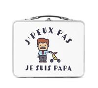 Fabulous Pranzo Box in metallo argentato per sandwich e snack - J'Peux Pas Je sont Papa Parent Padre Bambino - Scatola da gustare in alluminio ciotola rigida stile retrò stampata in Francia