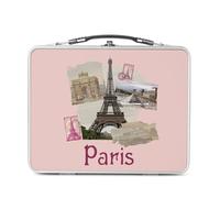 Fabulous Pranzo Box in metallo argentato per sandwich e snack - Paris Collage France Città Torre Eiffel Louvre - Scatola da gustare in alluminio, ciotola rigida, stile retrò, stampata in Francia