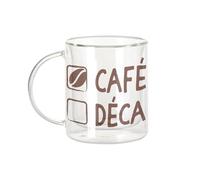 Fabulous Tazza in vetro a doppia parete, caffè, sì, deca, non bevanda, mattina, colazione, tazza da caffè e isolante, 330 ml, effetto sospeso anti-bruciore, stampa in Francia