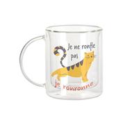 Fabulous Tazza in vetro a doppia parete, con scritta "Io non russare", con fusa di umorismo, motivo: gatto e caffè, 330 ml, effetto sospeso anti-bruciore, stampa in Francia