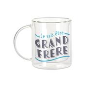 Fabulous Tazza in vetro a doppia parete, con scritta "Io sarò grande fratello, famiglia, figlio bambino, tazza da caffè e isolata, 330 ml, effetto sospeso anti-bruciore, stampa in Francia