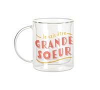 Fabulous Tazza in vetro a doppia parete, con scritta "Io sarò grande sorella famiglia, bambina e bambino, tazza a caffè e isotermica, 330 ml, effetto sospeso anti-bruciore, stampa in Francia