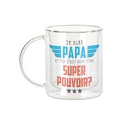Fabulous Tazza in vetro a doppia parete, io sono papà, e tu qual è il tuo Super Potere? - Tazza da caffè e The isotermica, 330 ml, effetto sospeso anti-bruciore, stampa in Francia