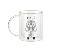 Fabulous Tazza in vetro a doppia parete - L'India M'Appelle Elephant Culture Travel - Tazza da caffè e The Isotherme 330 ml effetto appeso anti-scottatura stampata in Francia