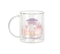 Fabulous Tazza in vetro a doppia parete, Los Angeles Soleil Stati Uniti Spiaggia Hollywood Malibu - Tazza da caffè e The Isotherme 330 ml, effetto sospeso anti-bruciore, stampa in Francia
