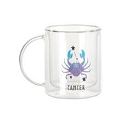 Fabulous Tazza in vetro a doppia parete, motivo: cancro segno astrologico, previsione stellare celeste solare Sideral stella, tazza da caffè e isotermica, 330 ml, effetto sospeso anti-bruciore, stampa