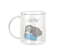 Fabulous Tazza in vetro a doppia parete, motivo: Chill Dude Pigro, per bambini, a forma di tè, 330 ml, effetto sospeso anti-bruciore, stampa in Francia