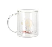 Fabulous Tazza in vetro a doppia parete, motivo: coniglio sotto la luna, illustrazione fatta a mano, stile acquerello, tazza da caffè e isolante, 330 ml, effetto sospeso anti-bruciore, stampa in