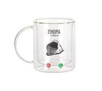 Fabulous Tazza in vetro a doppia parete, motivo: Ethiopia Is Calling Me Coffee Culture, tazza da caffè e The Isotherme, 330 ml, effetto sospeso anti-bruciore, stampa in Francia