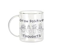 Fabulous Tazza in vetro a doppia parete, motivo: Grow Positive Thoughts Plants Pot Gardening Mental Health - Tazza da caffè e The Isoterme, 330 ml, effetto sospeso anti-bruciore, stampa in Francia