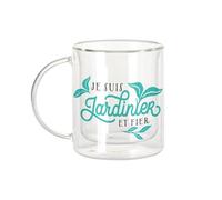 Fabulous Tazza in vetro a doppia parete, motivo "Je suis Jardinier et fiier Jardin Ortager Jardinnage Culture", tazza da caffè e The Isothermerme, 330 ml, effetto sospeso anti-scottatura, stampa in