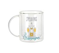 Fabulous Tazza in vetro a doppia parete, motivo: J'Peux Pas J'ai Champagne Vin Alcool Apéro Fete - Tazza da caffè e The Isotherme 330 ml, effetto sospeso anti-bruciore, stampa in Francia