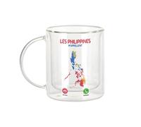 Fabulous Tazza in vetro a doppia parete, motivo: le Filippine mi chiamano geografia turistica, tazza da caffè e isolante, 330 ml, effetto sospeso anti-bruciore, stampa in Francia