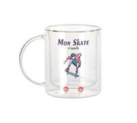 Fabulous Tazza in vetro a doppia parete, motivo: Mon Skate M'Appelle Passion Culture - Tazza da caffè e The Isotherme 330 ml, effetto sospeso anti-bruciore, stampa in Francia