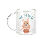 Fabulous Tazza in vetro a doppia parete, motivo: Paw-fee Break Corgi Coffee Dog Pets - Tazza da caffè e The Isoterme, 330 ml, effetto sospeso anti-bruciore, stampa in Francia