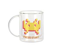 Fabulous Tazza in vetro a doppia parete, motivo: Press Start Invaders, videogiochi retrò da gioco, classica, tazza da caffè e The isotermica, 330 ml, effetto sospeso anti-bruciore, stampa in Francia