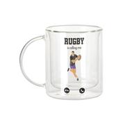 Fabulous Tazza in vetro a doppia parete, motivo: Rugby Is Calling Me Sport Culture, tazza da caffè e The isotermica, 330 ml, effetto sospeso anti-bruciore, stampa in Francia