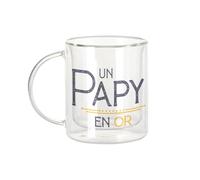Fabulous Tazza in vetro a doppia parete, motivo: un nonno in oro, Padre Amour Famiglia, tazza da caffè e The isotermica, 330 ml, effetto sospeso anti-bruciore, stampa in Francia