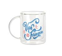 Fabulous Tazza in vetro a doppia parete, motivo: Vive La France, tipografia, vintage, con scritta "Foot Supporter", tazza da caffè e isolante, 330 ml, effetto sospeso anti-bruciore, stampa in Francia