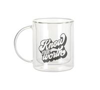 Fabulous Tazza in vetro a doppia parete, scritta "Know Your Worth tipografia" messaggio bene essere self Care amore salute - Tazza da caffè e The isotermica, 330 ml, effetto sospeso anti-bruciore