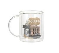 Fabulous Tazza in vetro a doppia parete, Toulon Collage Città Francia Soleil Plage - Tazza da caffè e The Isotherme 330 ml, effetto sospeso anti-bruciore, stampa in Francia