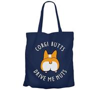 Fabulous Tote Bag Borsa Shopping in tela - Corgi Butts Drive me Nuts Dog Pets, blu, Taglia unica