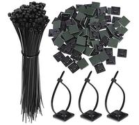 Faburo 100 pz Fascette Plastica per Cablaggio 150 mm x 2,5 mm Nere +100 pz 20 mm Supporto Autoadesivo Nero (200pz i efficienza energetica