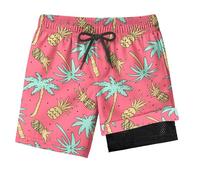 FABUVIEW Costume da bagno per ragazzi con fodera a compressione per 7-16 anni, motivo ananas, ad asciugatura rapida, per bambini e adolescenti, pantaloncini traspiranti con protezione solare, costume