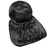 Fabz Beauty Durag nero setoso per uomini e donne - Ultimate confortevole copricapo con coda lunga e larga per dreadlock, 360 onde e riccioli, Nero , Pack of 1