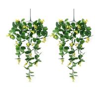 FACAIIO 2 fiori artificiali ed erba rampicante da appendere alla parete, 73 cm, pianta in seta, decorazione per la casa per soggiorno, camera da letto, ufficio, verde giallo
