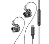 FACAIIO Auricolari con isolamento acustico USB C HiFi IEM con cavo staccabile, per cuffie intrauricolari di alta qualità con tasto volume per chiamate audio, 1,2 m, struttura in nylon ABS (nero)