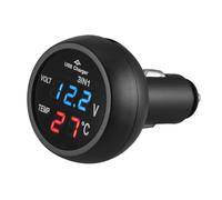 FACAIIO Caricabatteria da auto 3 in 1 con display digitale a LED 12 V 24 V, doppia porta USB, voltmetro e termometro, nero
