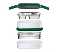 FACAIIO Contenitore per il pranzo a 2 ripiani, a prova di perdite, in acciaio inossidabile e plastica PP, adatto al microonde, con separatore, per lavoro e scuola, verde