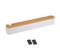 FACAIIO Porta pellicola trasparente in plastica con base a ventosa, taglierina bidirezionale in acciaio inox, organizer riutilizzabile per la conservazione degli alimenti, 5 x 6,5 x 36 cm