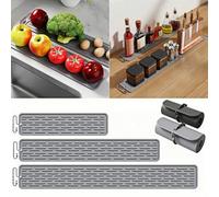FACAIIO Tappetino scolapiatti extra lungo in silicone per grandi lavelli, antiscivolo, resistente al calore, con scanalature profonde, tappetino multiuso da bar, 70 cm, nero