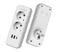 FACAIO Presa Doppia, Doppia Presa Tedesca, Adattatore Schuko con Protezione Bambini, Connettore Europeo, Distribution Socket di Corrente, 2 USB-A e 1 USB-C, Protezione Sovraccarico (Bianco)