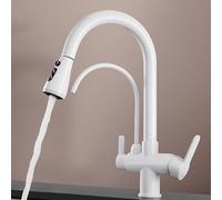 FACAITZQ Rubinetto da Cucina a 3 Vie con doccetta Estraibile Miscelatore da Cucina a Collo di Cigno Bianco con doccetta Estraibile Rubinetto per Acqua Potabile
