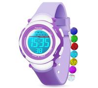 Facasu Orologio digitale bambini ragazze e ragazzi, impermeabile per bambini,luce colorata,per sport all'aria aperta,facile da leggere e regolare l'ora con allarme per bambini (Viola)