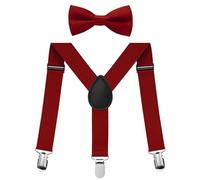 FACATH Bambino Papillon Set, Cinghie Regolabili, Bretelle Y e papillon Sets, regolabili con clip e papillons per ragazzi e ragazze - Bordeaux