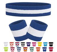 FACATH Set di fasce per il sudore a righe Set di polsini per fascia sportiva Set di polsini in spugna per esercizi atletici Fasce da polso per pallacanestro Fasce per traspirazione del sudore